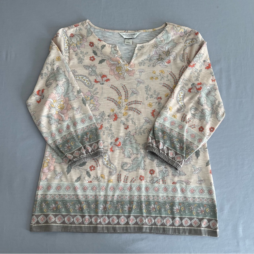 Christopher & Banks Multicolor Floral Tunic with 3/4 Sleeves - Women’s Size PS